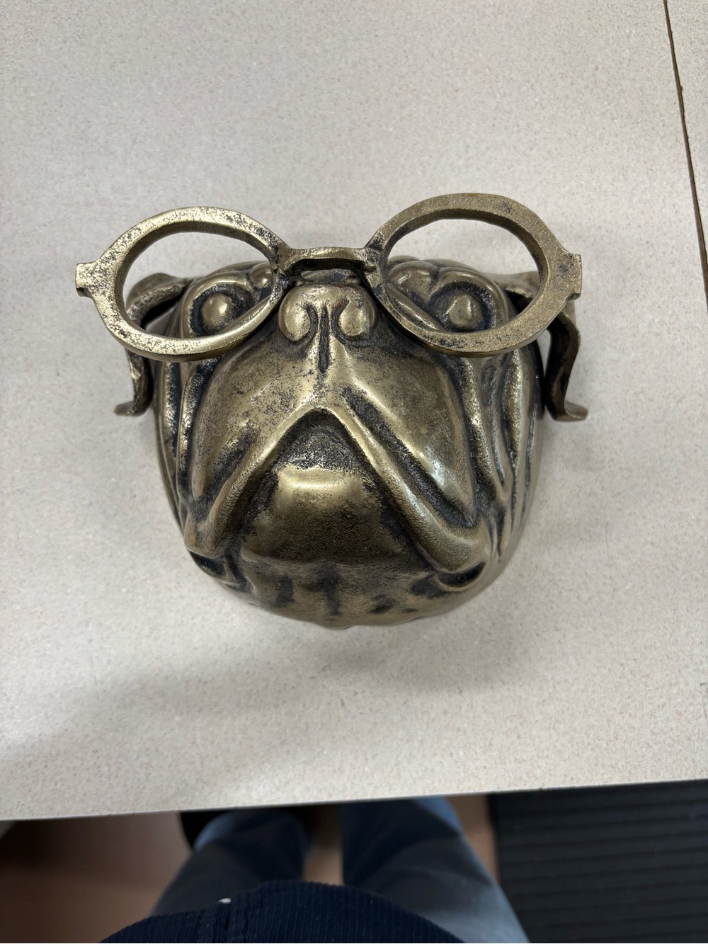 Anthropologie Metallic Bulldog Head Wall Accent in Antique Brass